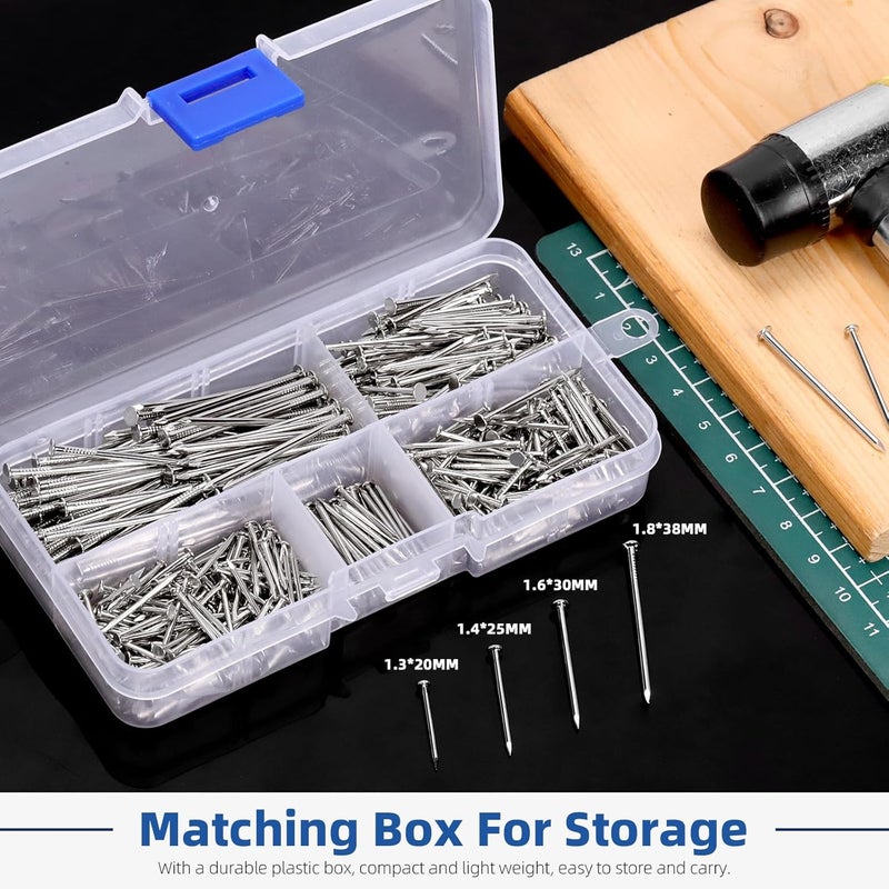 Glarks 500pcs 3/4’’ 1’’ 1-3/16’’ 1-1/2’’ Length Nail Assortment Kit, Silver Hanging Nails, Finishing Nails, Wall Nails, Wood Nails, Common Nails, Hardware Nails for Picture Wall Hanging - Image 5